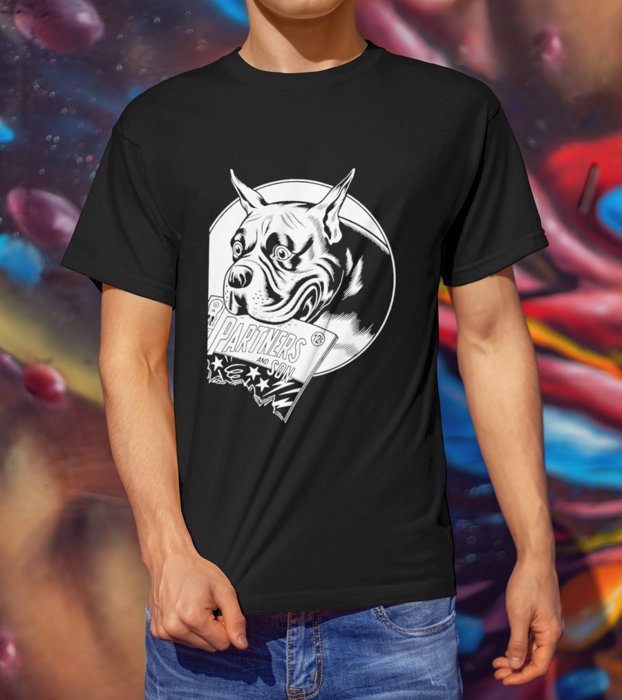 Pitbull Dog Comic Book With Biting Graphic And Stars T-Shirt