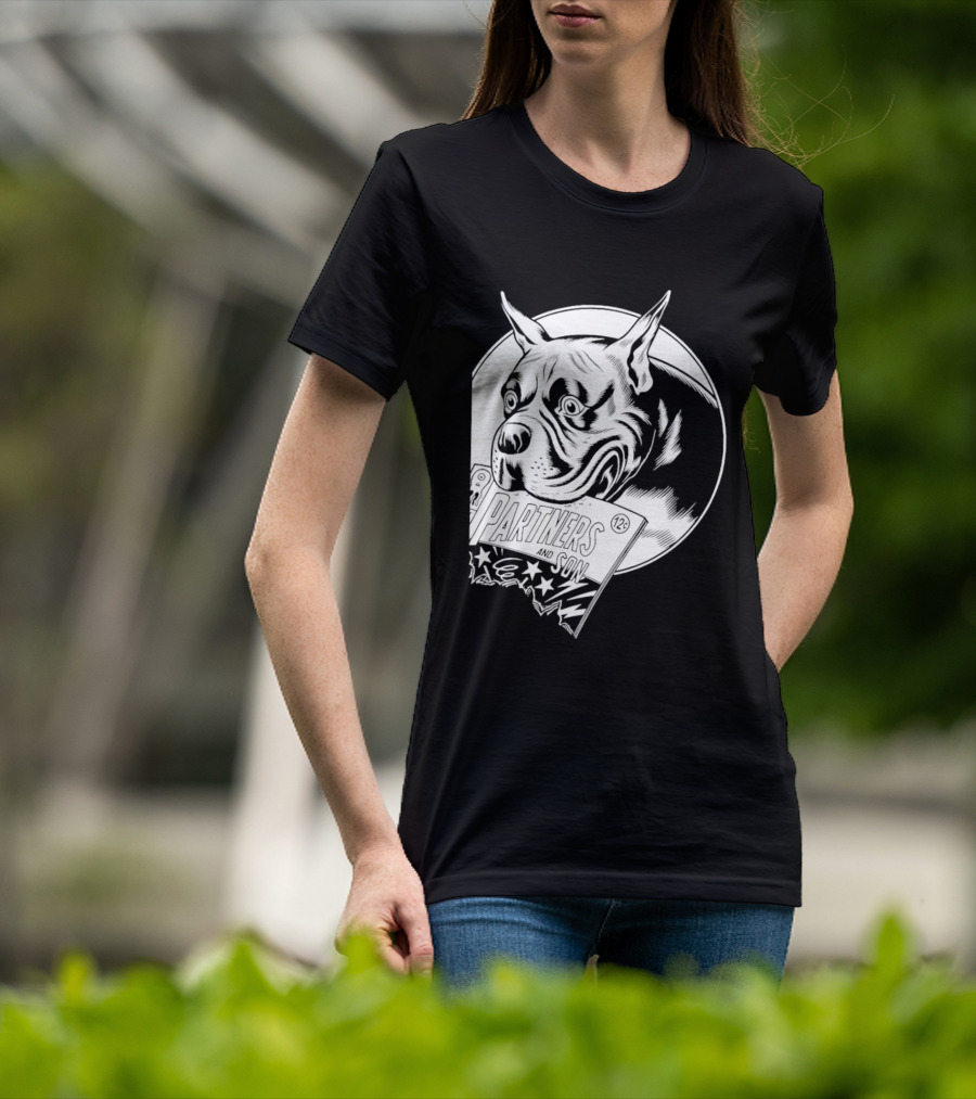 Pitbull Dog Comic Book With Biting Graphic And Stars T-Shirt
