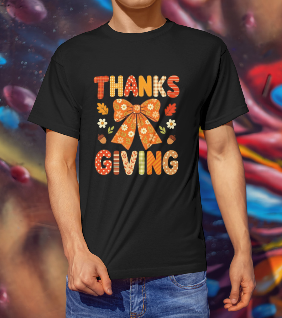 Thanksgiving Floral Bow With Autumn Acorns And Leaves T-Shirt
