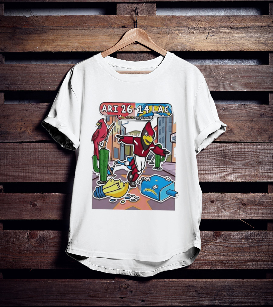 Arizona Cardinals Vs Los Angeles Chargers Corndoggy Sports Doodle Game Day ARI 26 14 LAC T-Shirt