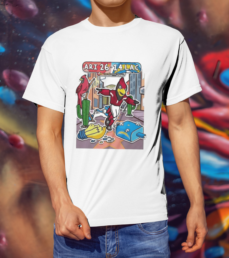 Arizona Cardinals Vs Los Angeles Chargers Corndoggy Sports Doodle Game Day ARI 26 14 LAC T-Shirt