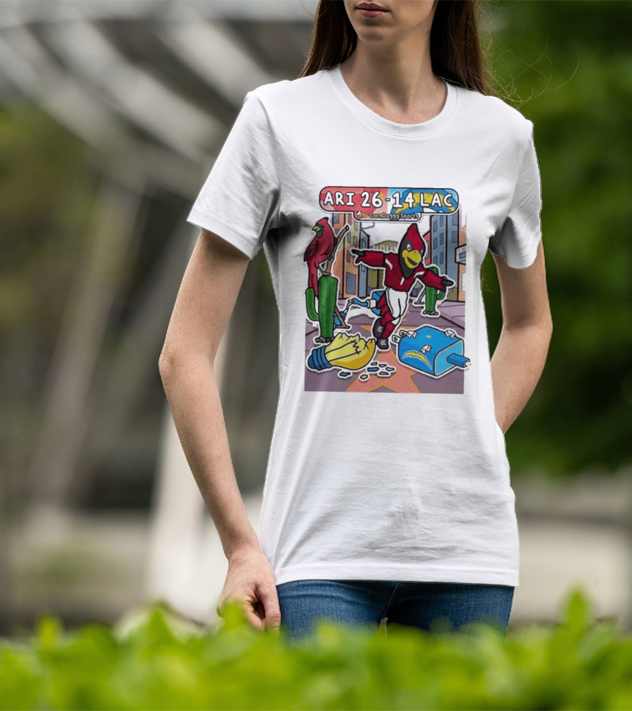 Arizona Cardinals Vs Los Angeles Chargers Corndoggy Sports Doodle Game Day ARI 26 14 LAC T-Shirt