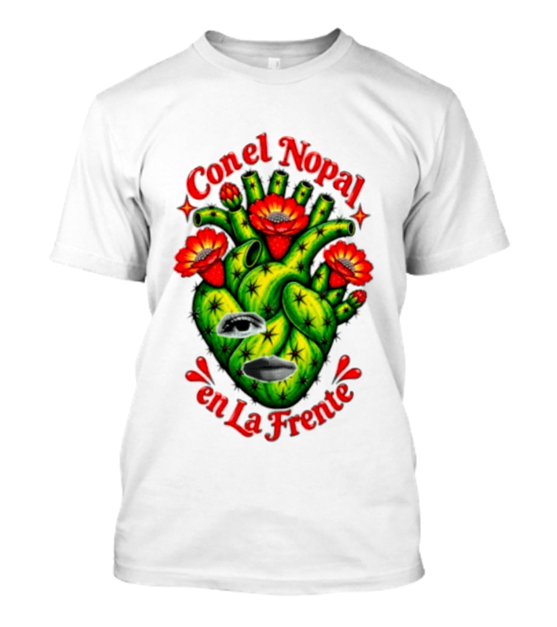 Con El Nopal En La Frente Mexican Culture Cactus Heart T-Shirt