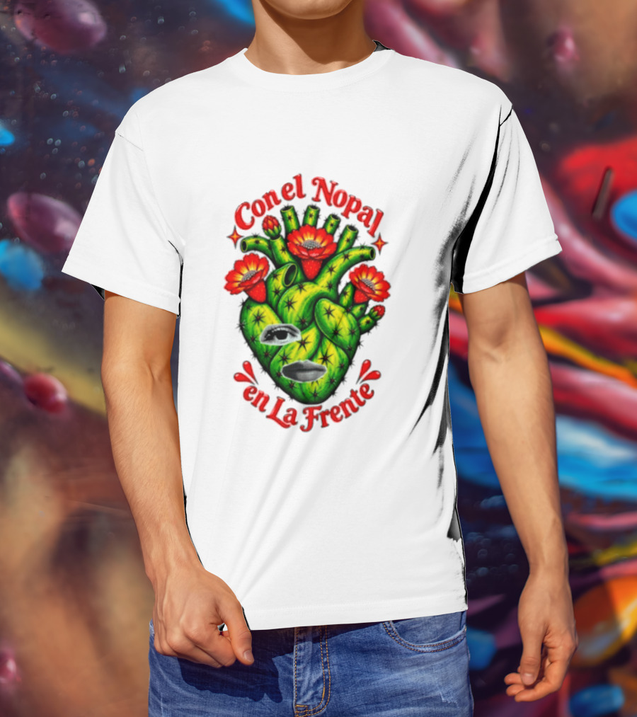 Con El Nopal En La Frente Mexican Culture Cactus Heart T-Shirt