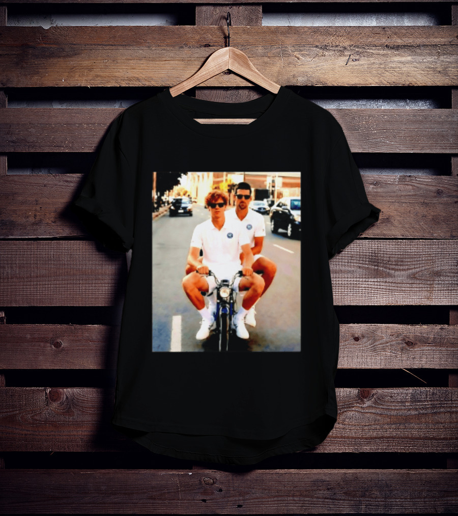 Jannik Sinner Novak Djokovic 2026 Motorcycle Ride Tennis Stars T-Shirt