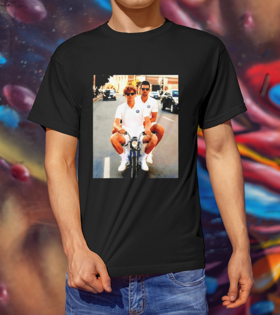 Jannik Sinner Novak Djokovic 2026 Motorcycle Ride Tennis Stars T-Shirt