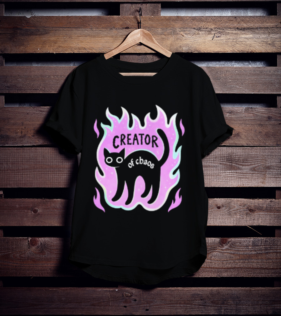 Creator Of Chaos Black Cat Witchy Purple Flame T-Shirt