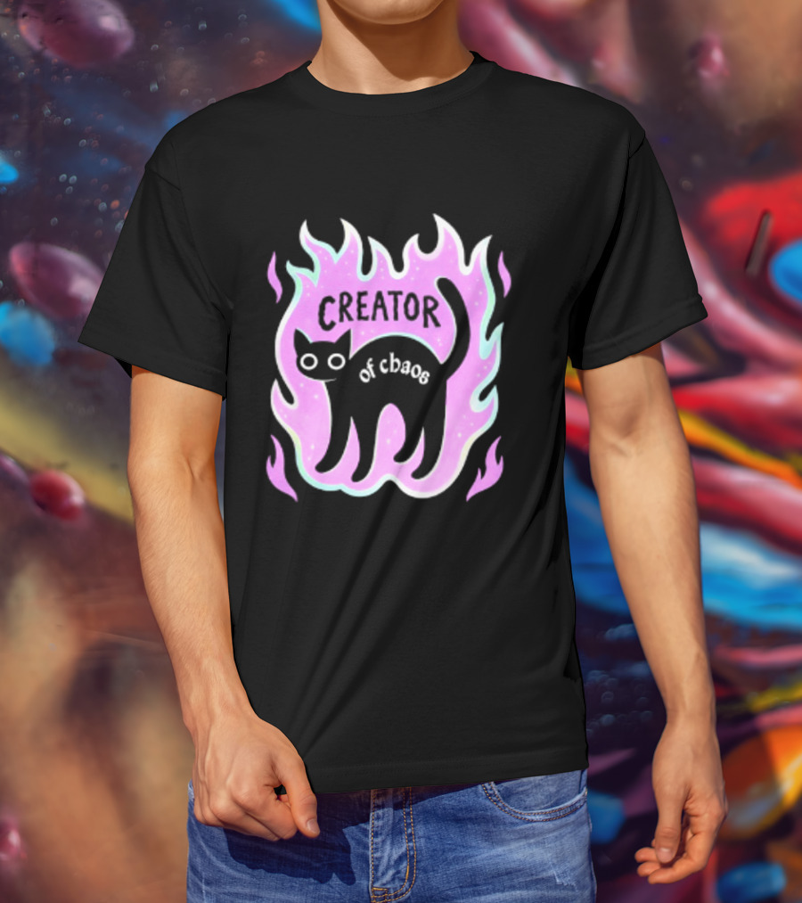 Creator Of Chaos Black Cat Witchy Purple Flame T-Shirt
