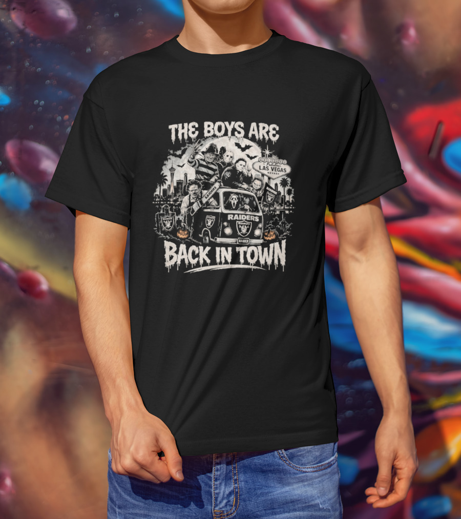 The Boys Are Back In Town Las Vegas Raiders Horror Characters Halloween Van T-Shirt