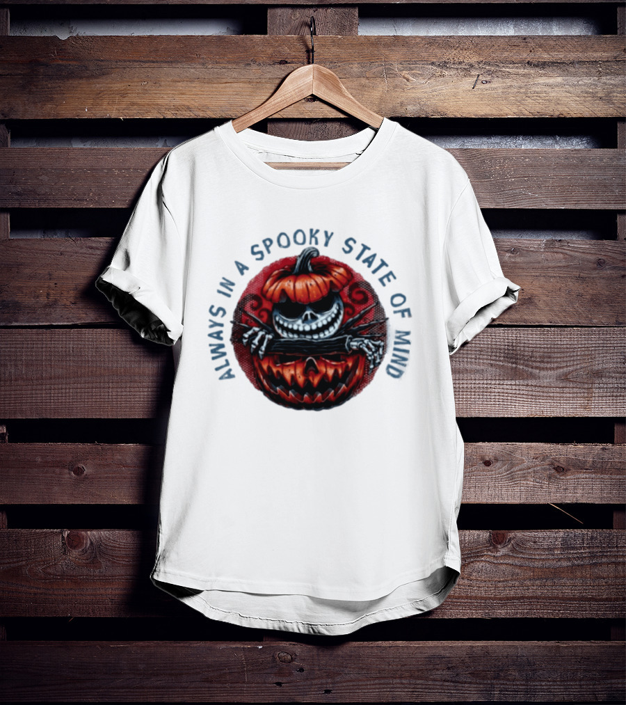 Always In A Spooky State Of Mind Halloween Skeleton Inside Pumpkin T-Shirt