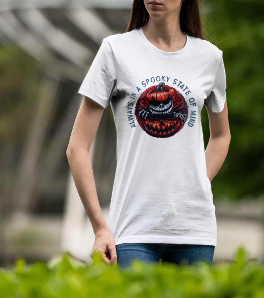 Always In A Spooky State Of Mind Halloween Skeleton Inside Pumpkin T-Shirt