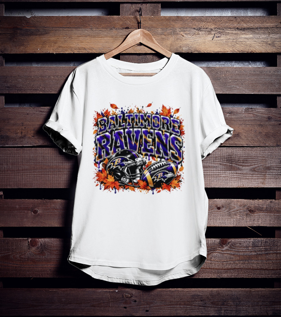 Baltimore Ravens Football Helmet Leaves Halloween 2026 T-Shirt