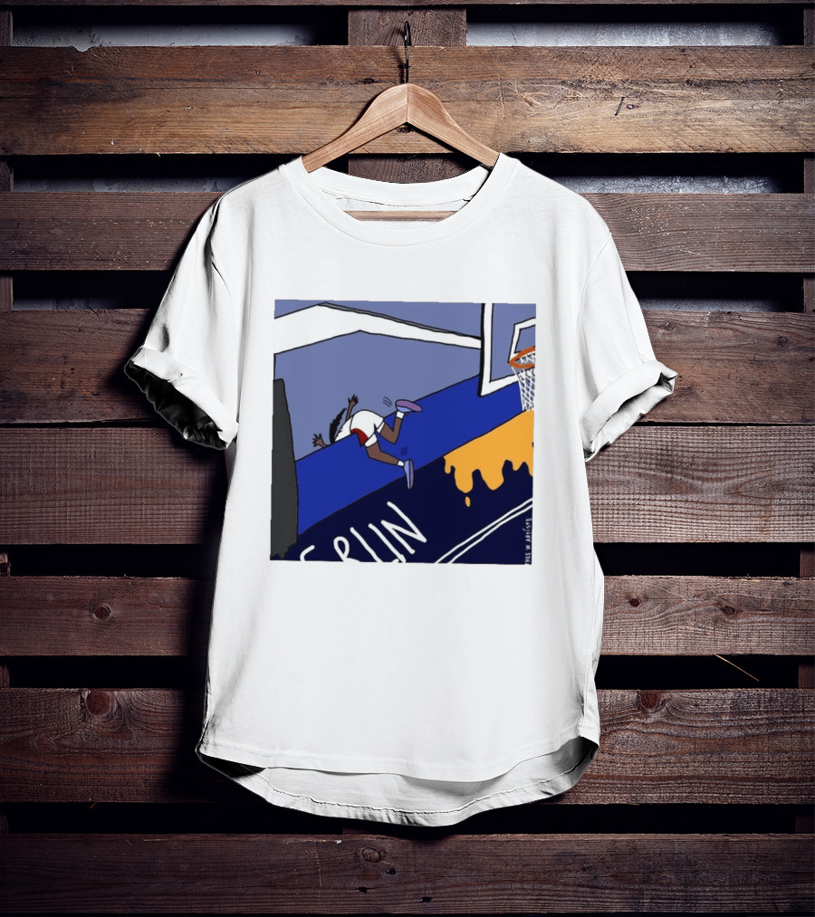Basketball Player Diving Off Court Cartoon NBA Fan Art By Reuben Armstrong T-Shirt