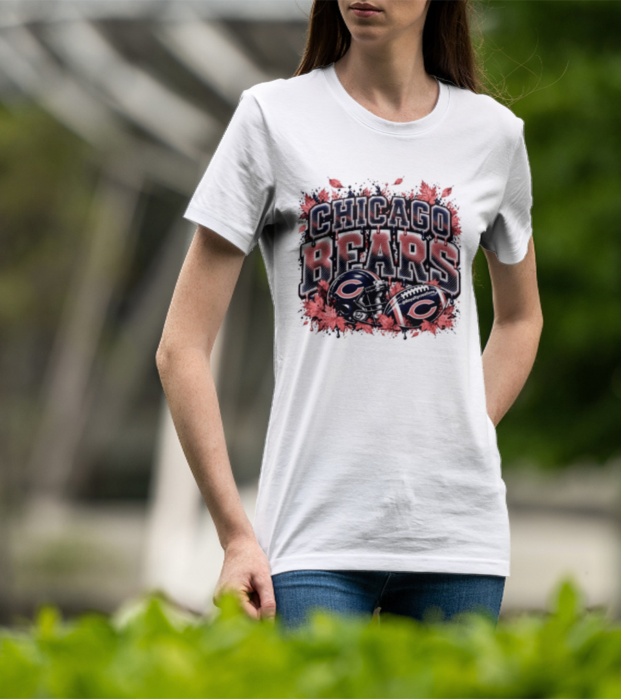 Chicago Bears Football Helmet Autumn Leaves Halloween 2026 T-Shirt