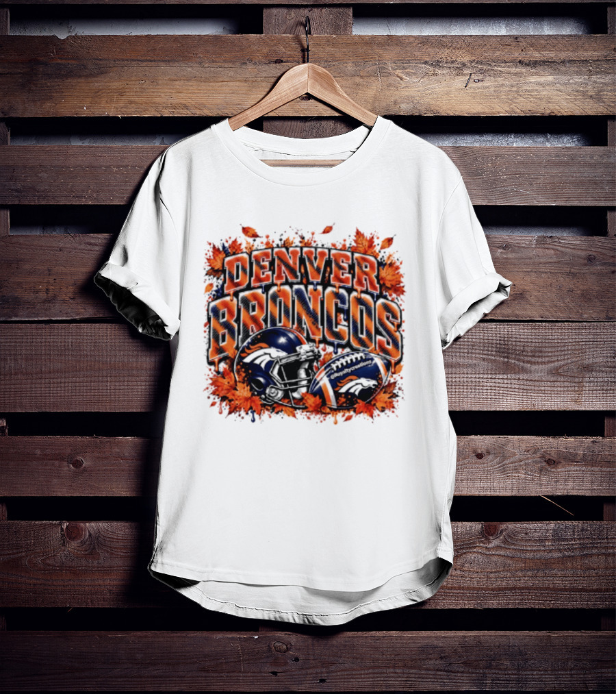 Denver Broncos Football Helmet Autumn Leaves Halloween 2026 T-Shirt