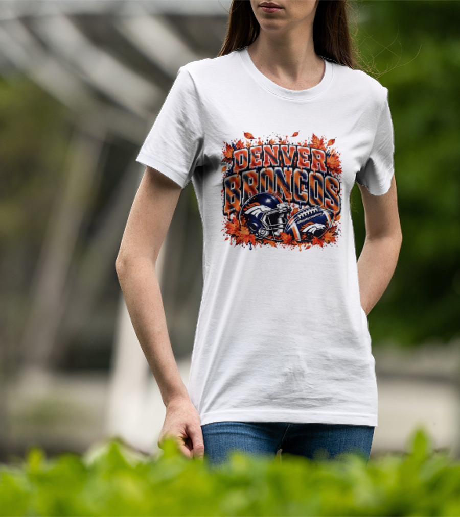 Denver Broncos Football Helmet Autumn Leaves Halloween 2026 T-Shirt