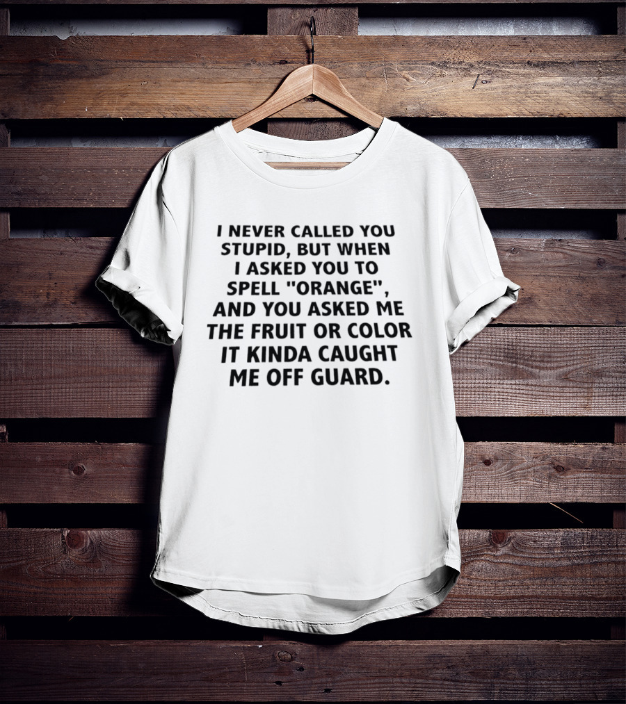 I Never Called You Stupid But When I Asked You To Spell Orange And You Asked Me The Fruit Or Color It Kinda Caught Me Off Guard T-Shirt
