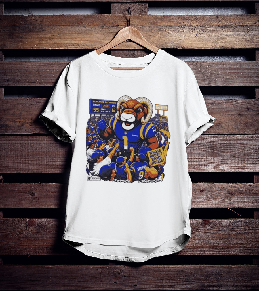 Rams House Rampage Cartoon Scoreboard Los Angeles Whose House T-Shirt