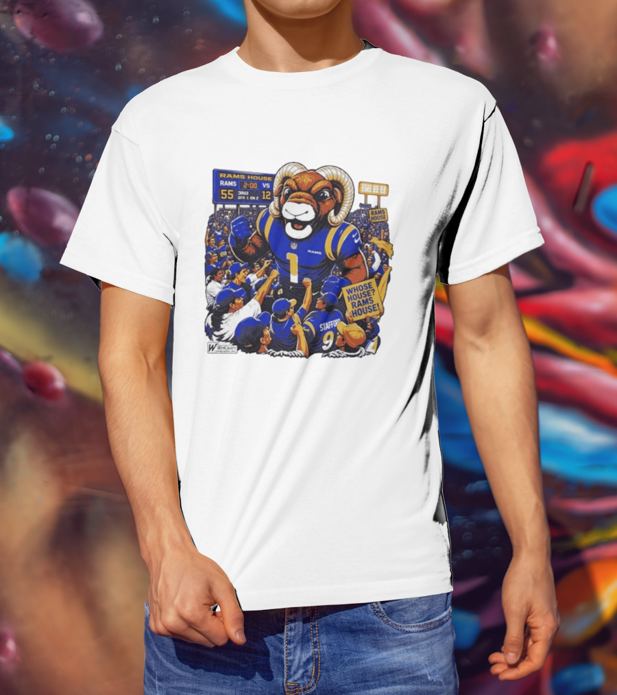 Rams House Rampage Cartoon Scoreboard Los Angeles Whose House T-Shirt