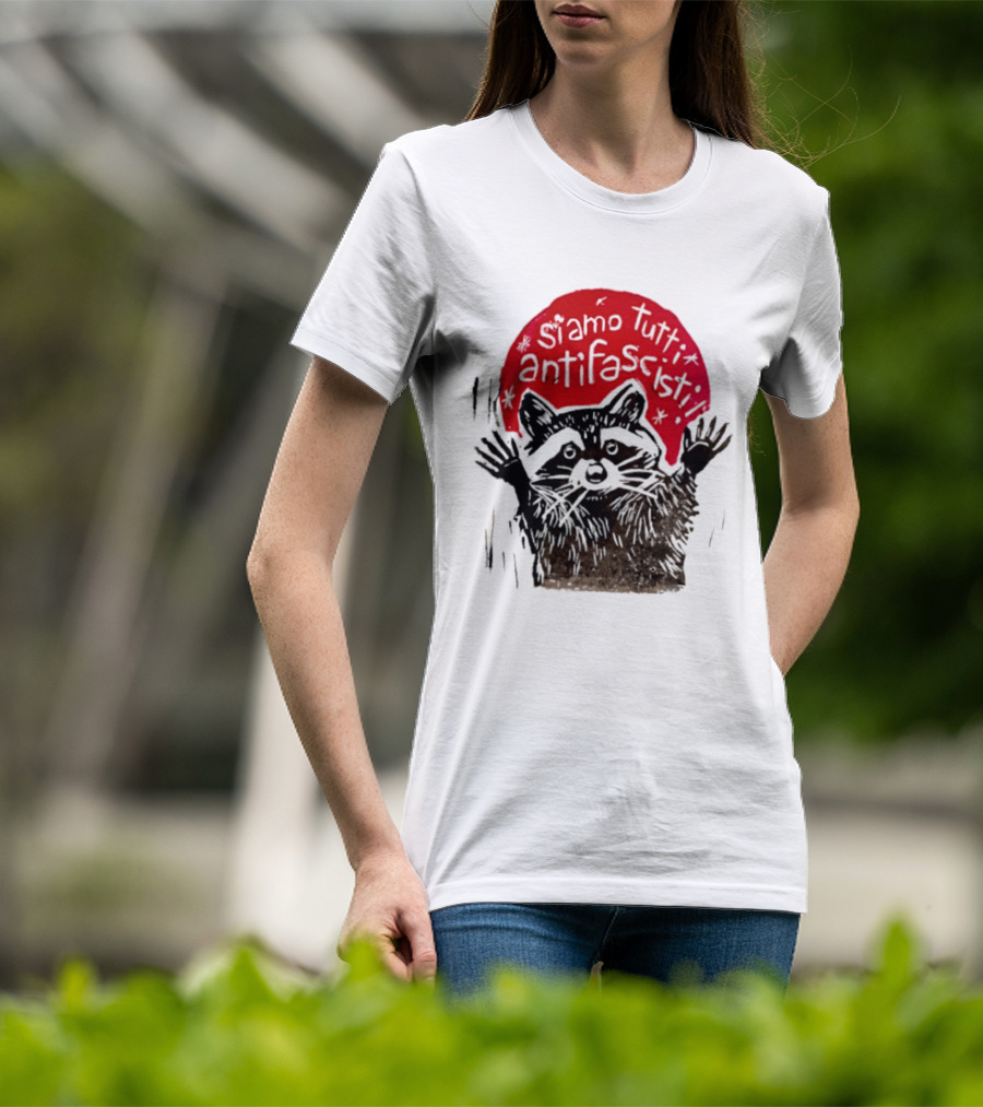 Siamo Tutti Antifascisti Raccoon Image T-Shirt