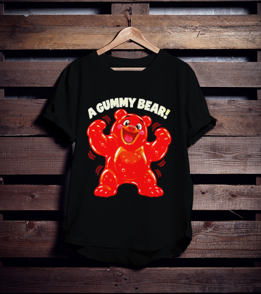A Gummy Bear Candy Cartoon Enthusiastic Red Bear With Cheery Expression T-Shirt