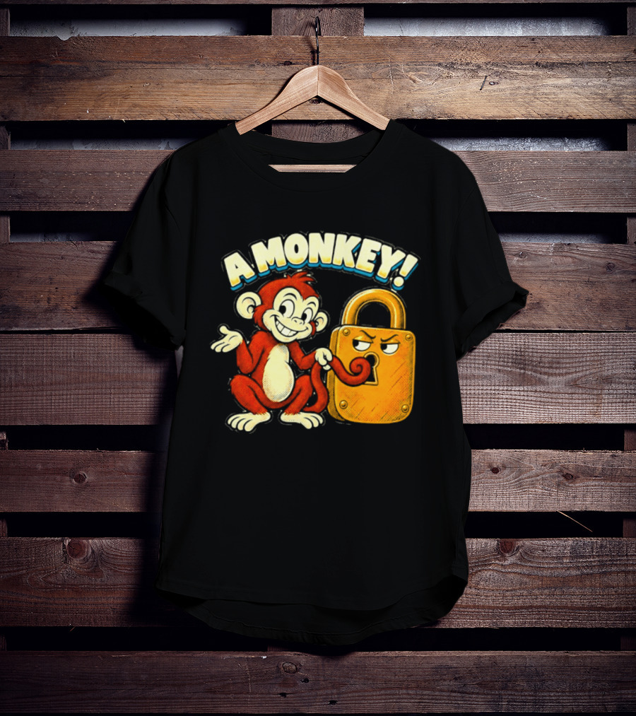 A Monkey And Padlock Playful Cartoon T-Shirt