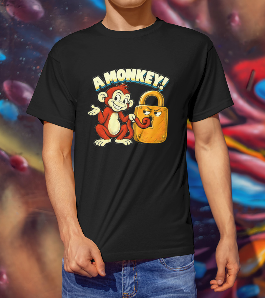 A Monkey And Padlock Playful Cartoon T-Shirt
