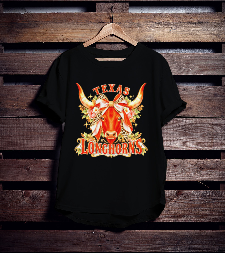 Texas Longhorns Floral Leopard Bow Cow T-Shirt