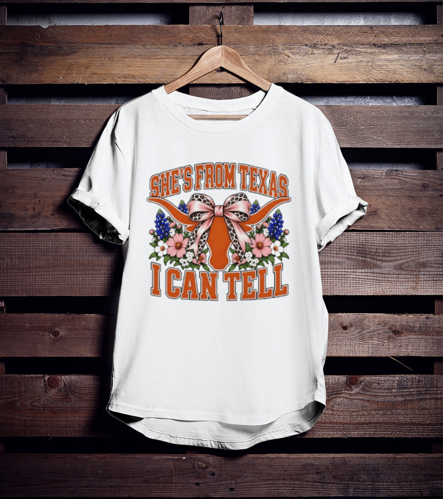 She's From Texas I Can Tell Longhorn Floral Bow T-Shirt
