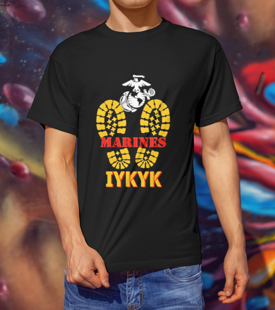 Marines IYKYK USMC Eagle Globe Anchor Boot Print T-Shirt