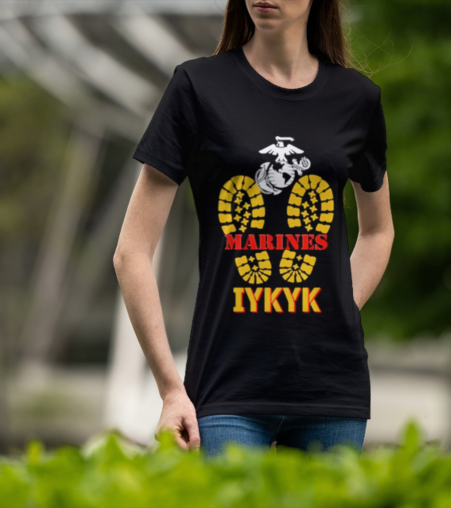 Marines IYKYK USMC Eagle Globe Anchor Boot Print T-Shirt