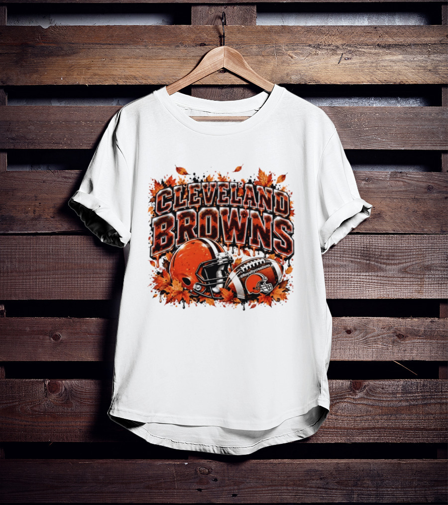 Cleveland Browns Football Helmet Autumn Leaves Halloween 2026 T-Shirt
