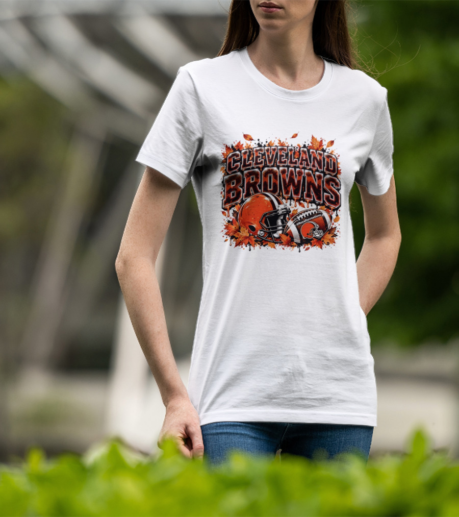 Cleveland Browns Football Helmet Autumn Leaves Halloween 2026 T-Shirt