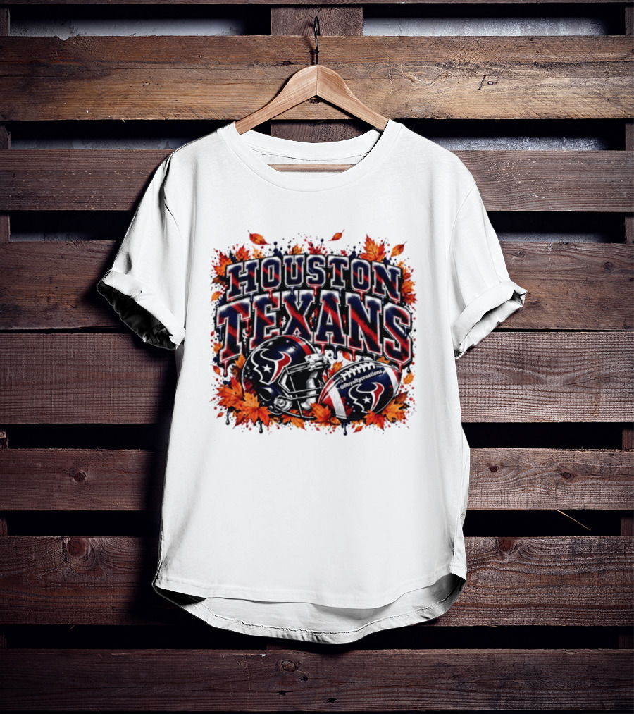 Houston Texans Football Helmet Autumn Leaves 2026 T-Shirt