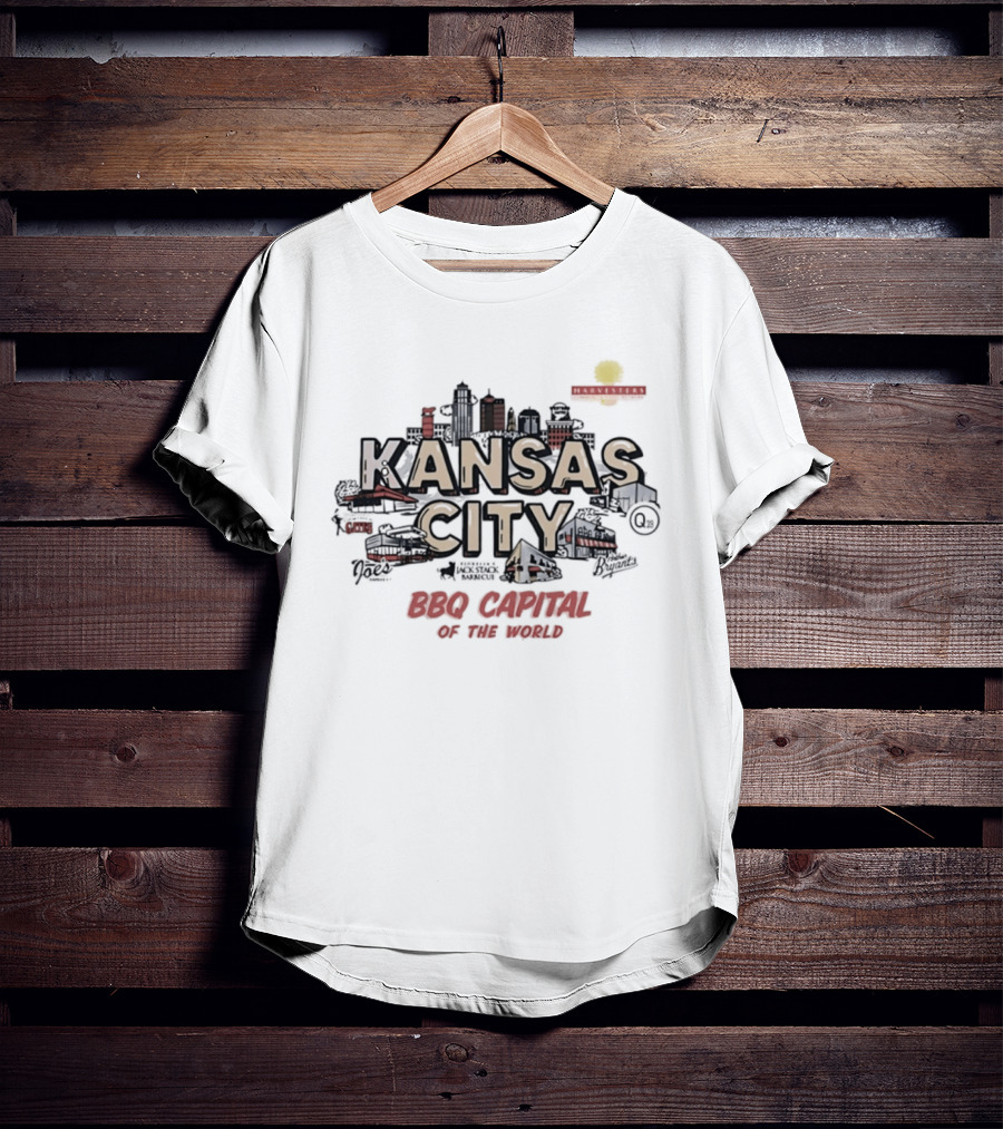 Kansas City BBQ Capital Of The World Skyline Retro Sun T-Shirt