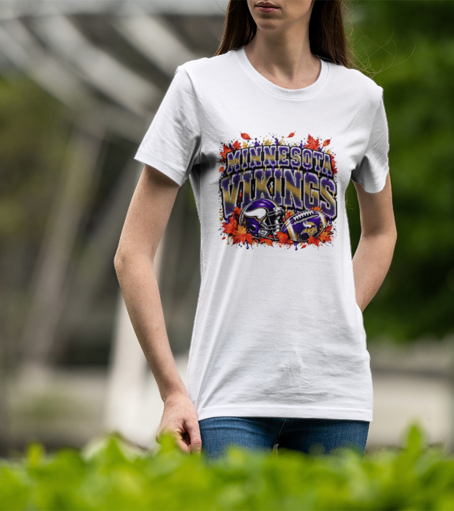Minnesota Vikings Football Helmet Autumn Leaves Halloween 2026 T-Shirt