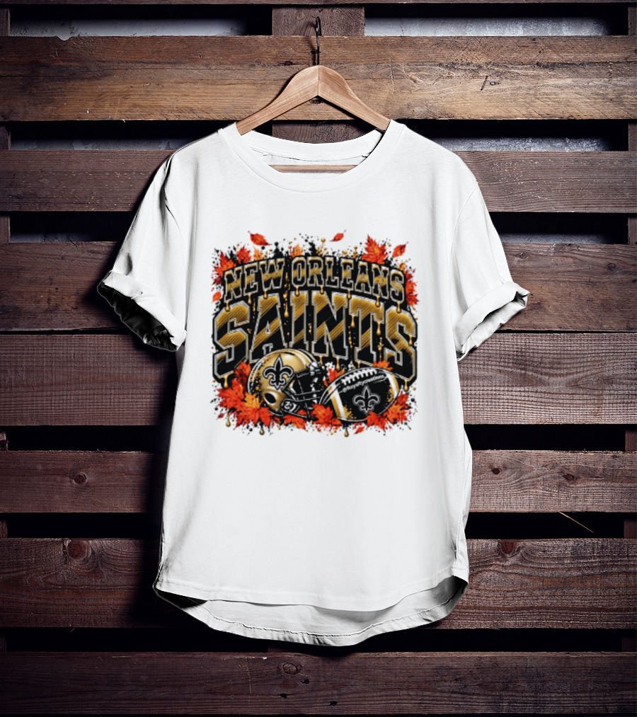 New Orleans Saints Football Helmet Autumn Leaves Halloween 2026 T-Shirt