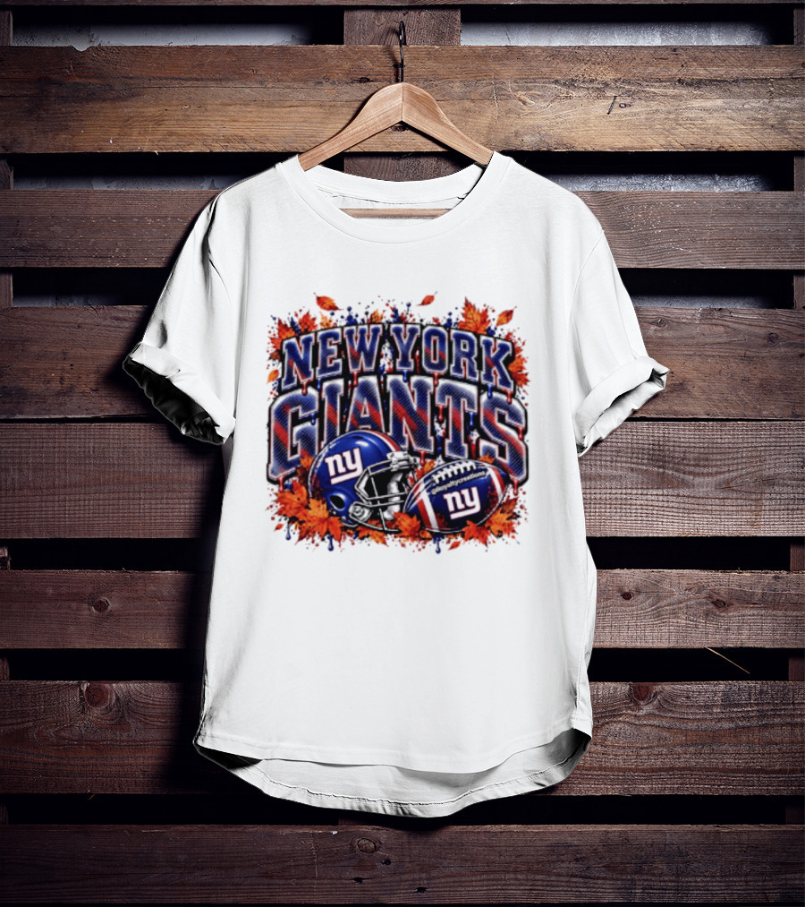 New York Giants Football Helmet Autumn Leaves Halloween 2026 T-Shirt