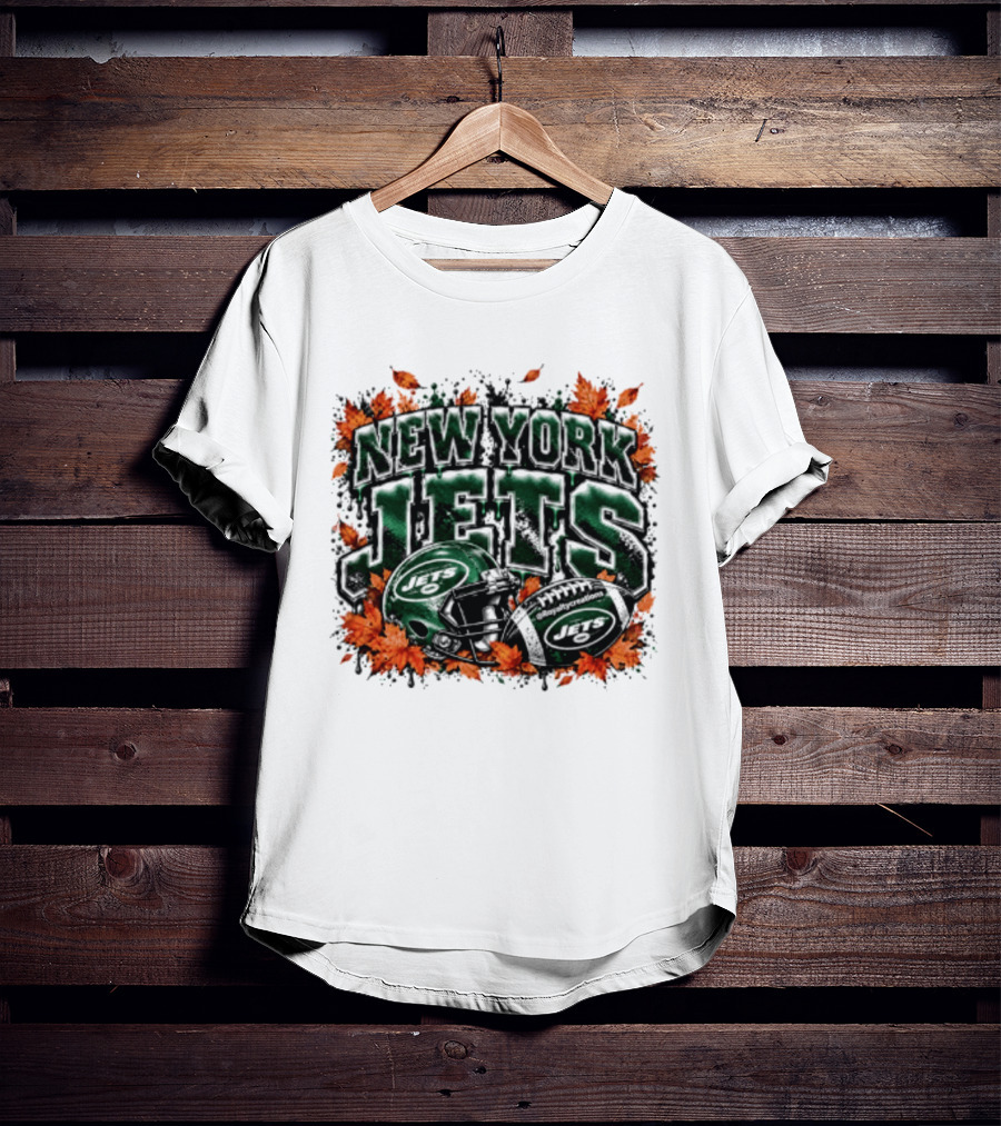 New York Jets Football Helmet Autumn Leaves Halloween 2026 T-Shirt