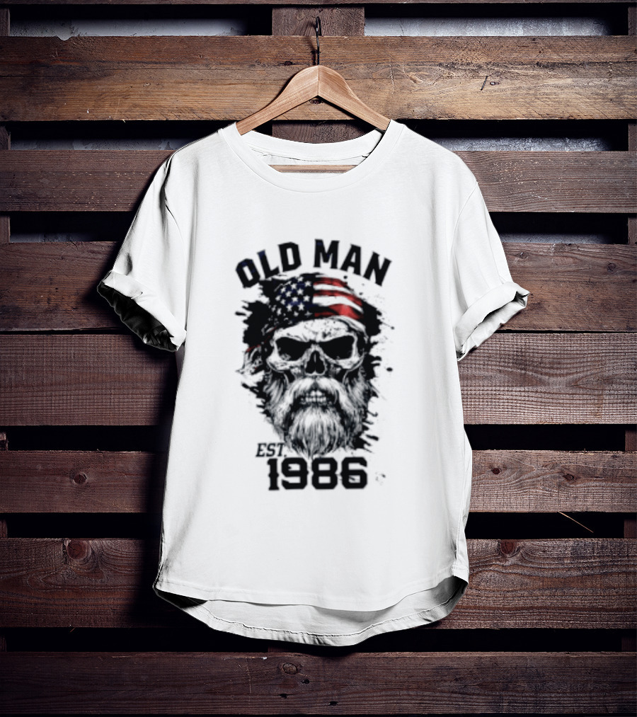Old Man Est 1986 Skull American Flag Bandana T-Shirt