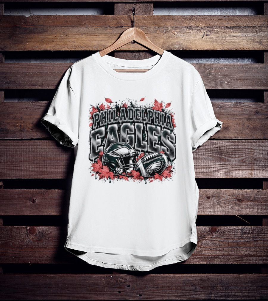 Philadelphia Eagles Football Helmet Autumn Leaves Halloween 2026 T-Shirt