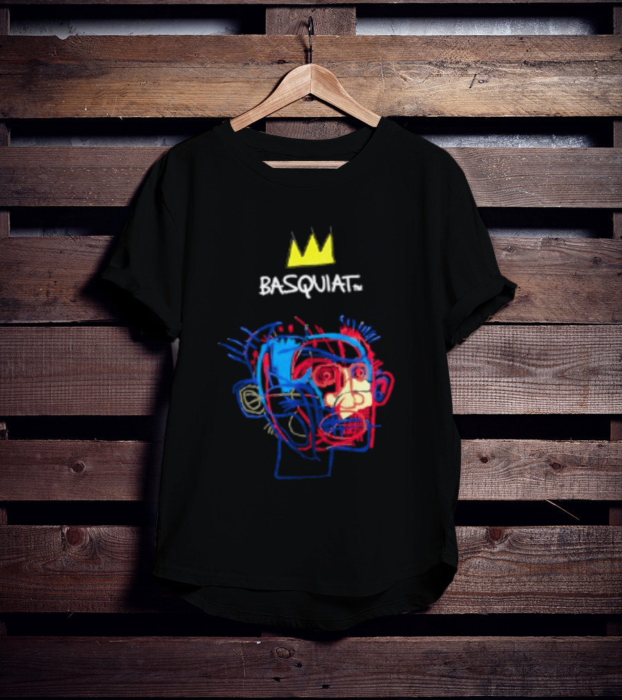 Basquiat Crown Street Face Art With Yellow Crown T-Shirt