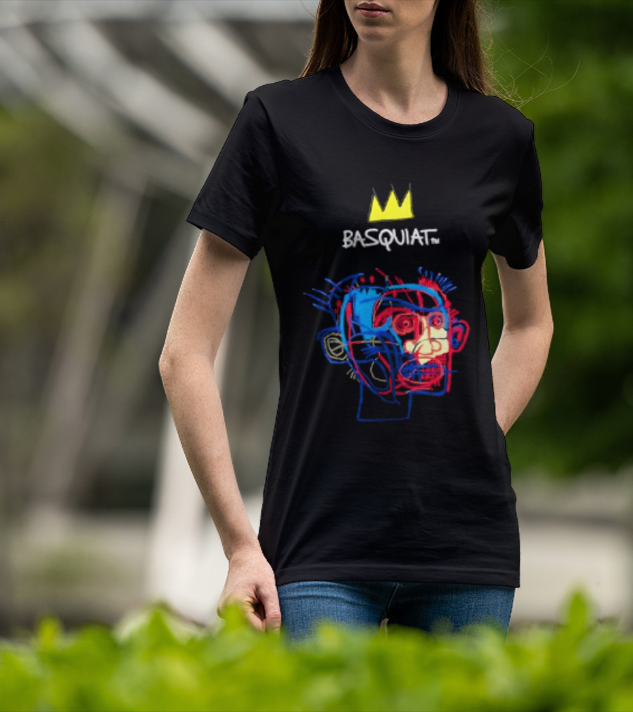 Basquiat Crown Street Face Art With Yellow Crown T-Shirt