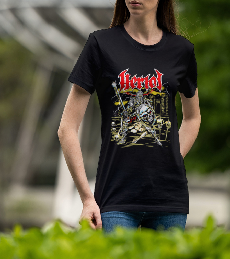 Herol Fantasy Knight Skull Shield Sword Adventure T-Shirt