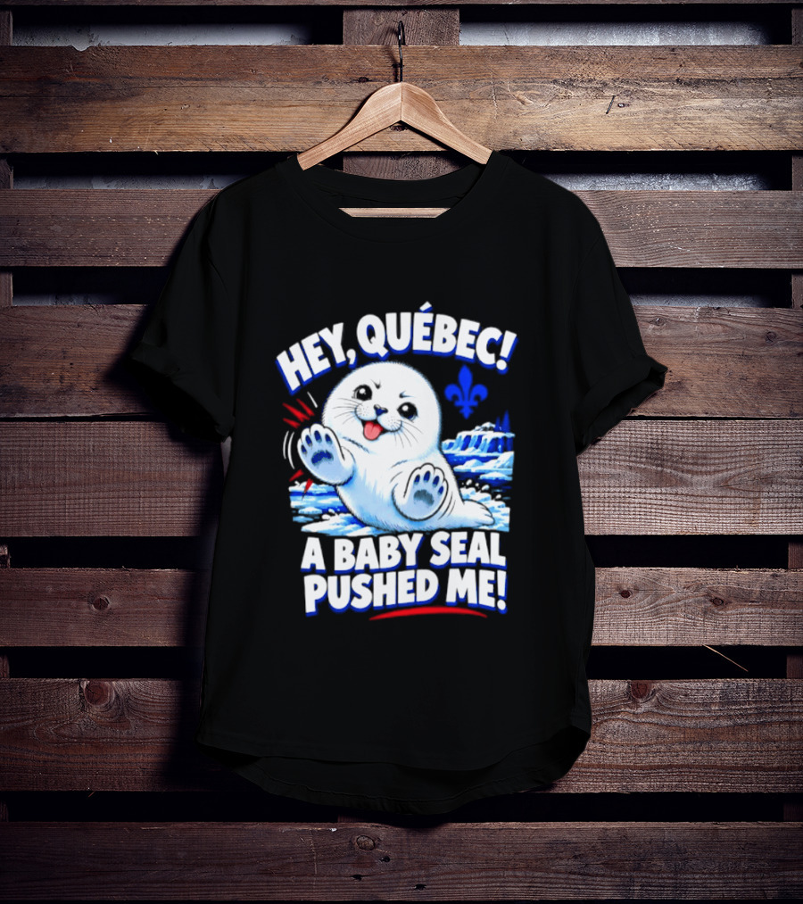 Hey Quebec A Baby Seal Pushed Me Cute Harp Seal Iceberg Splash T-Shirt