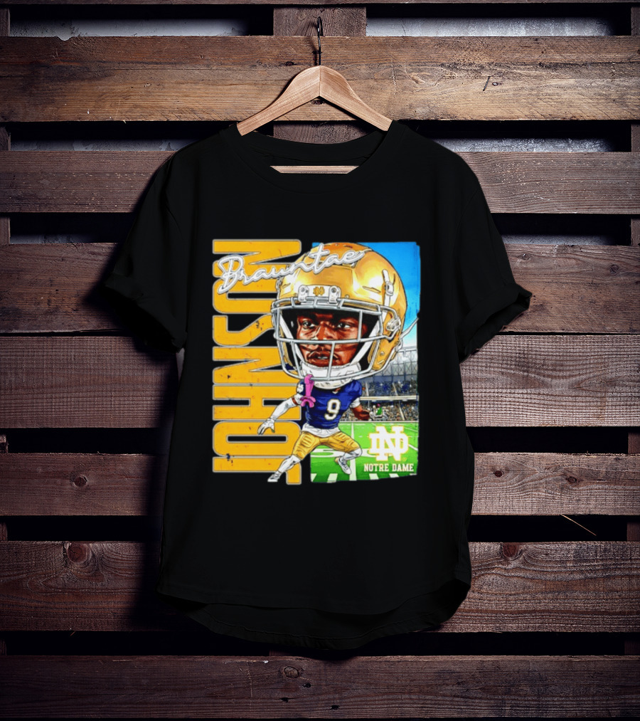 Notre Dame NCAA Football Brauntae Johnson 9 Caricature T-Shirt