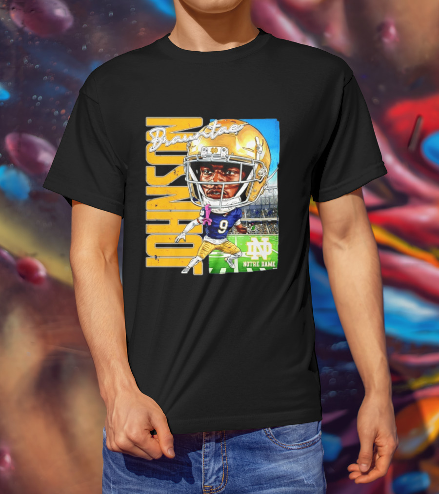 Notre Dame NCAA Football Brauntae Johnson 9 Caricature T-Shirt
