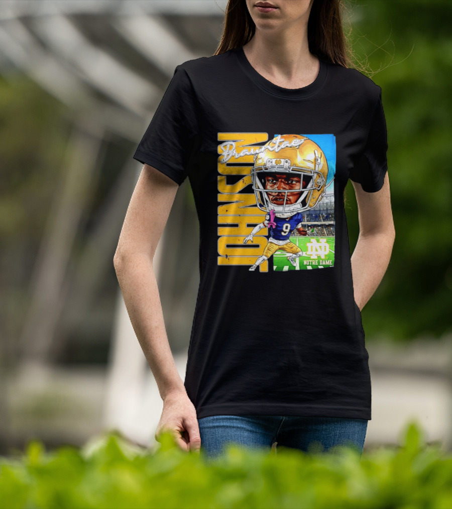 Notre Dame NCAA Football Brauntae Johnson 9 Caricature T-Shirt