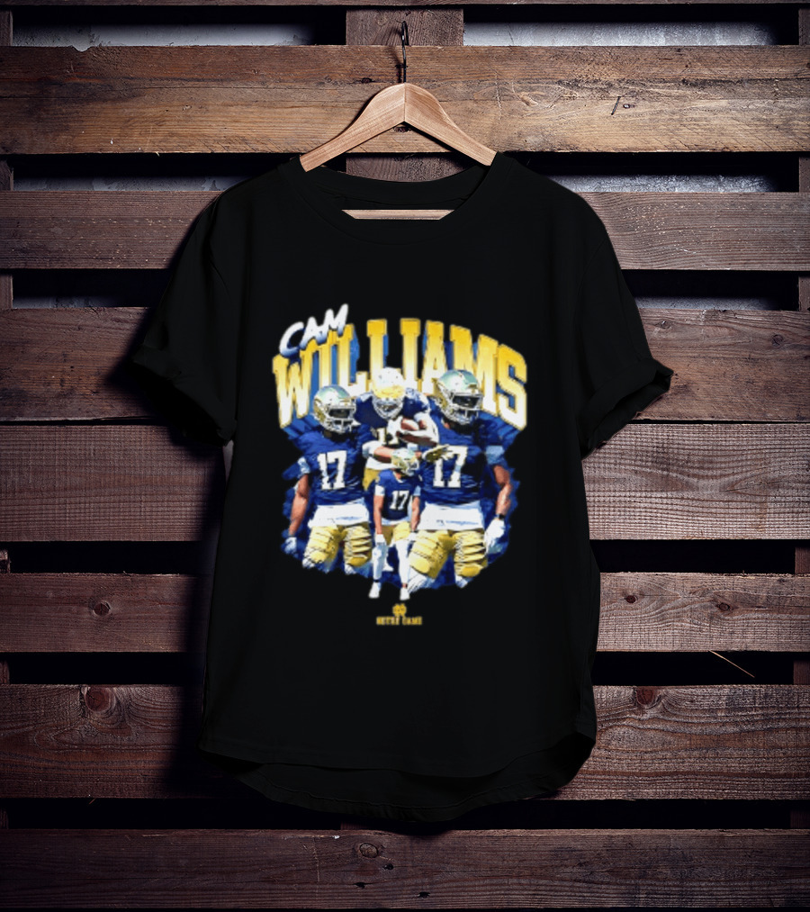 Cam Williams 17 Notre Dame NCAA Football Player Multiple Action Poses T-Shirt