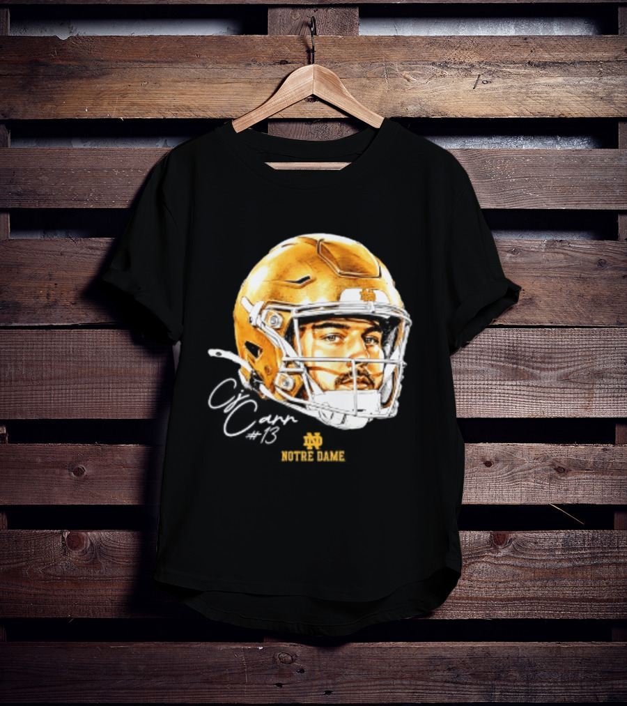 Notre Dame Football CJ Carr 13 NCAA Swag Helmet T-Shirt
